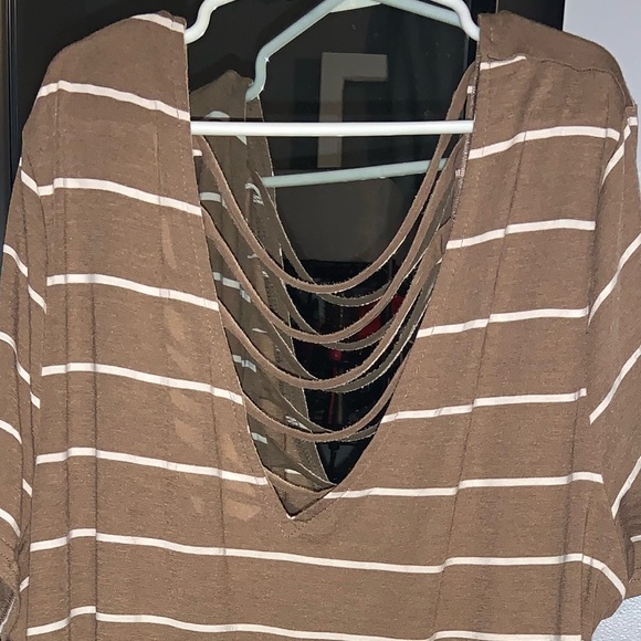 XL Beige and White Striped Dress - Picture 3 of 4